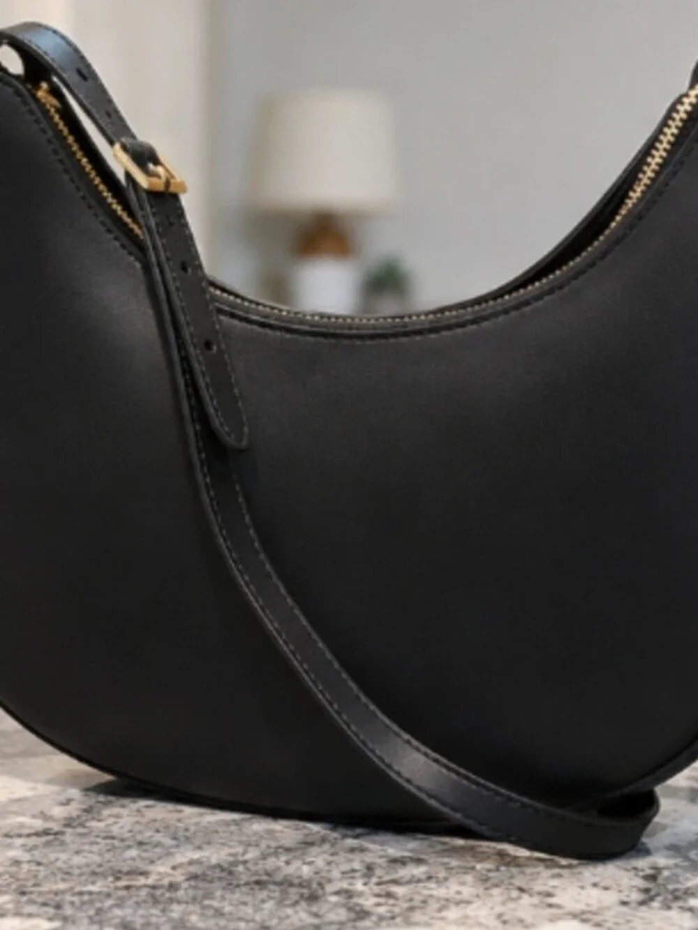 Italian Genuine Leather Crescent Shoulder Bag | Black Hob - Sleek Everyday Style
